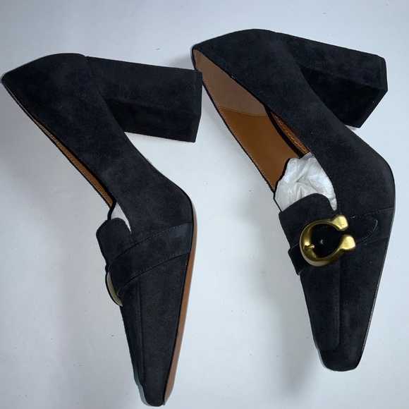 Coach Jade square toe suede loafers Sz 10 chunky heels dustbag & booklet New - Picture 5 of 11
